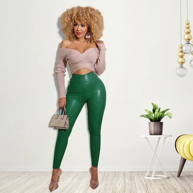 Introducing our Vintage PU Leather Skinny Pants, a timeless addition to your wardrobe that exudes sleek sophistication. Crafted from high-quality PU leather, these pants offer a luxurious feel and a flattering skinny fit that elongates the legs. The solid color design adds versatility, allowing you to effortlessly pair them with a variety of tops and accessories for both casual and elevated looks.Perfect for adding a touch of edgy flair to your ensemble, these pants are suitable for casual outings or high street fashion. Whether you're running errands or meeting friends for a night out, these vintage-inspired trousers will keep you looking chic and stylish. Elevate your fashion game with our Vintage PU Leather Skinny Pants and make a statement with your impeccable sense of style. Chic Green Bottoms For Winter, Non-stretch Green Leggings For Fall, Chic Green Winter Bottoms, Casual Green Bottoms For Winter Party, Trendy Green Leggings For Fall, High Waist Green Leather Pants For Fall, High-waist Green Leather Pants For Fall, Chic Green Leather Pants For Spring, Spring Green Leather Pants