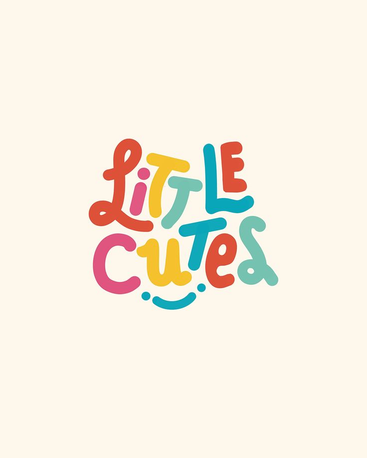 the words little cutes written in multicolored letters on a white background,