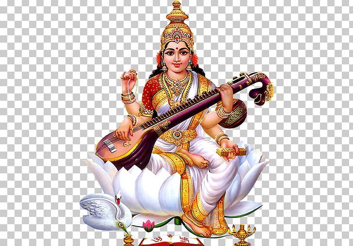 hindu god sitting on top of a swan with a guitar in his hand, and holding a