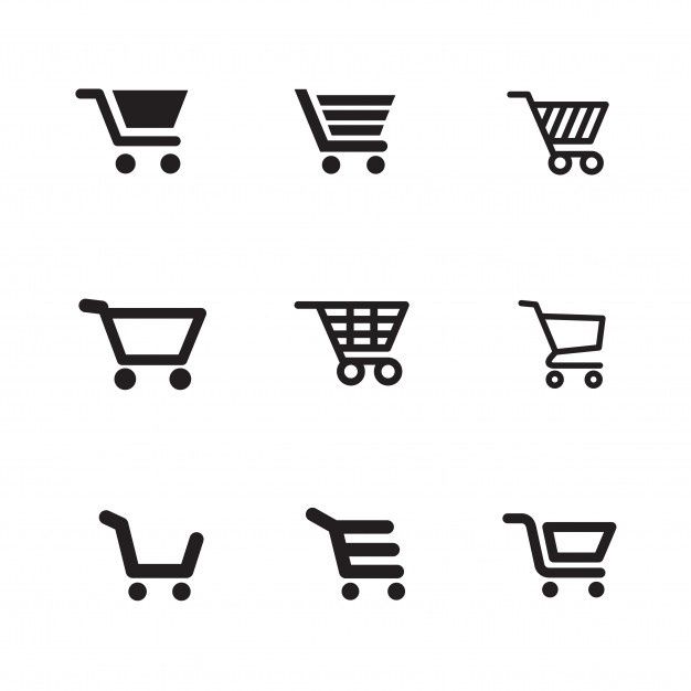 black and white shopping cart icons