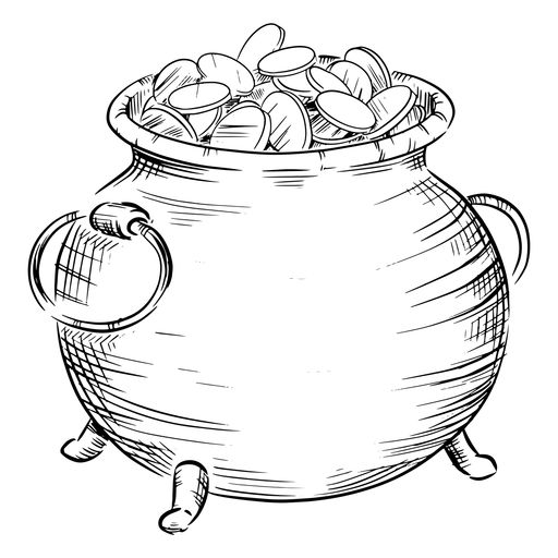 a pot filled with coins sitting on top of a table