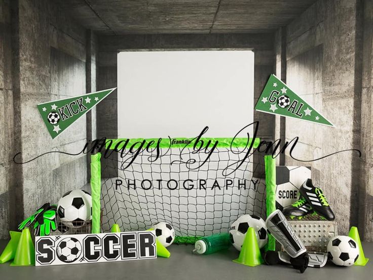 soccer themed birthday party with green and white decorations