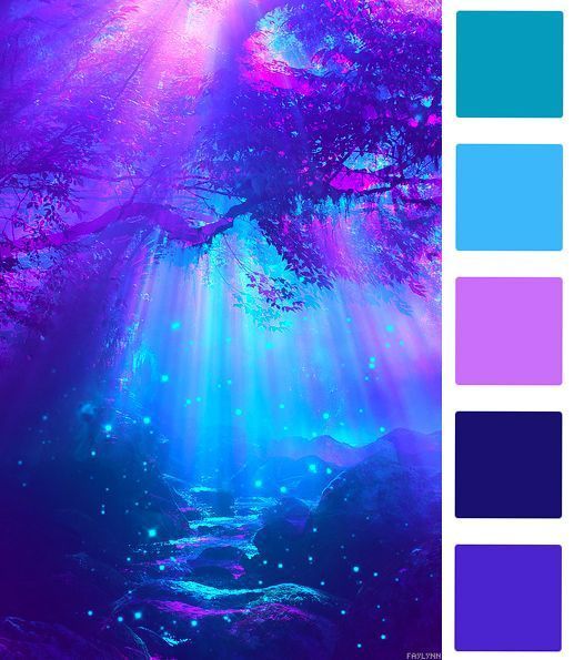 the color scheme is blue, purple and green with an image of a river running through it