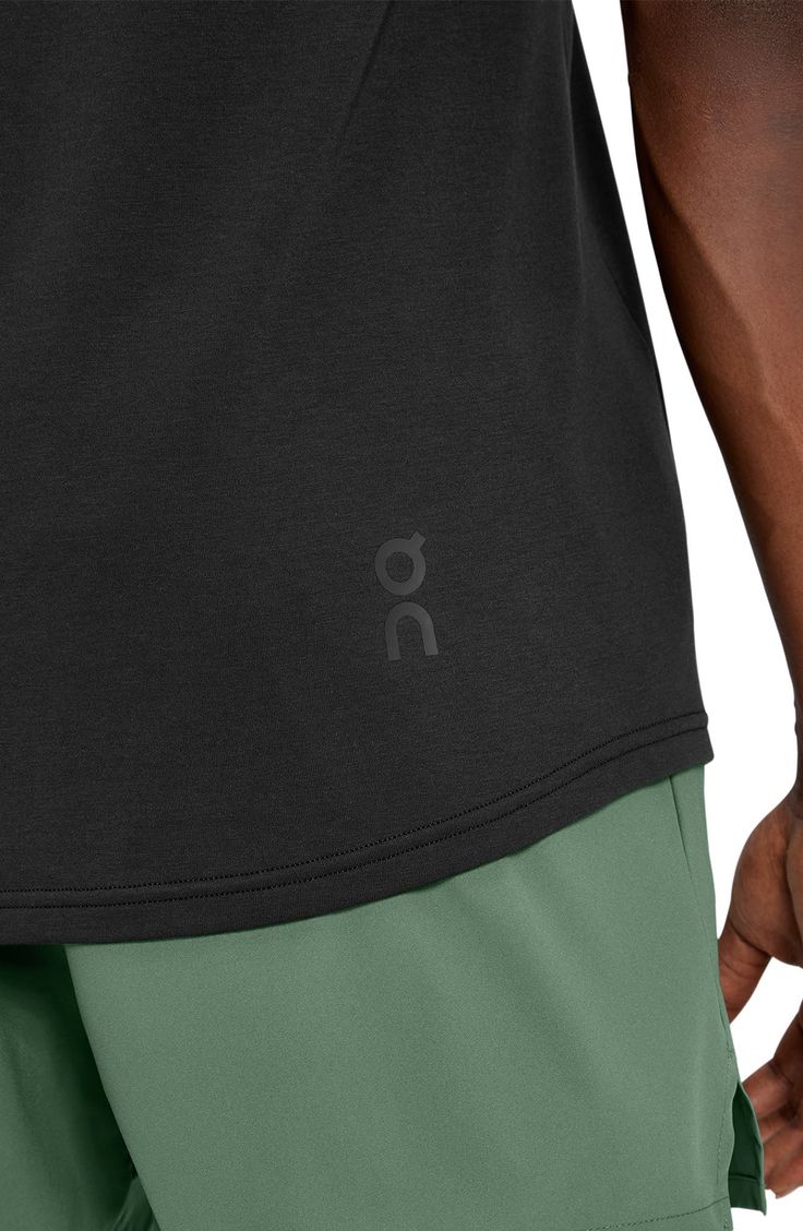 Stretchy, sweat-wicking fabric takes you from warm-ups to cool downs in a cotton-blend T-shirt made with body-mapped seams that keep you moving comfortably. 29 1/2" length (size Medium) Crewneck Short sleeves Moisture-wicking fabric engineered for dryness and comfort 56% cotton, 39% polyester, 5% elastane Machine wash, dry flat Imported Black Crew Neck T-shirt For Running, Crew Neck Stretch Muscle Tee For Sportswear, Stretch Crew Neck Muscle Tee For Sportswear, Sportswear Stretch Muscle Tee With Crew Neck, Stretch Muscle Tee With Crew Neck For Sportswear, Stretch Muscle Tee With Crew Neck In Sportswear Style, Black Athletic Fit T-shirt For Athleisure, Sporty Crew Neck Muscle Tee With Moisture-wicking, Black Athletic Fit T-shirt For Running