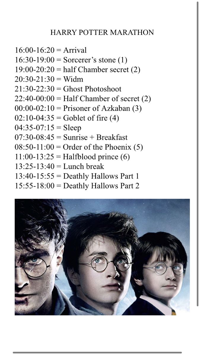 the harry potter marathon is shown in this poster