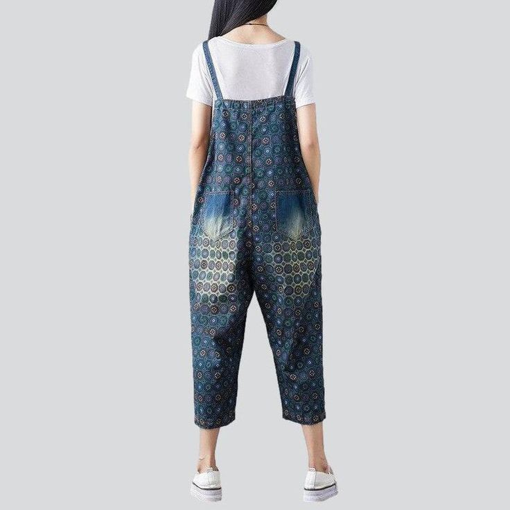 Bring the nostalgia home and show your unique fashion sense with this millennium-inspired sanded denim jumpsuit from our 2023 Spring-Summer Collection!Why You'll Fall In LoveThis vibrant jumpsuit is carefully crafted to create a established masterpiece. Its intricate painted print and sanded finish bring the Y2K era to life. with a loose silhouette that ensures comfort and ease of movement. Rich and radiant colors add a touch of edginess. while the delicate interplay of suspenders and buttons cl Bubble Painting, Denim Pattern, Jeans Overall, Y2k Era, Denim Patterns, Painted Denim, Dark Blue Color, Current Fashion, Current Fashion Trends