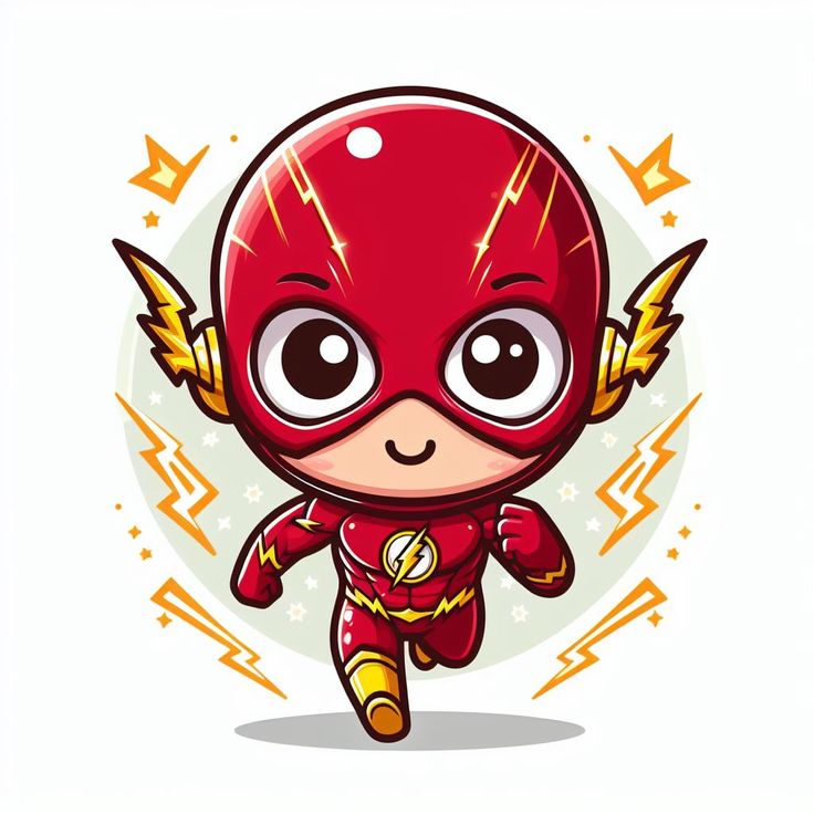 a cartoon character with big eyes and a flash suit on, running through the air