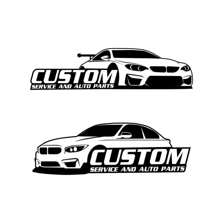 two car logos with the words custom service and auto parts