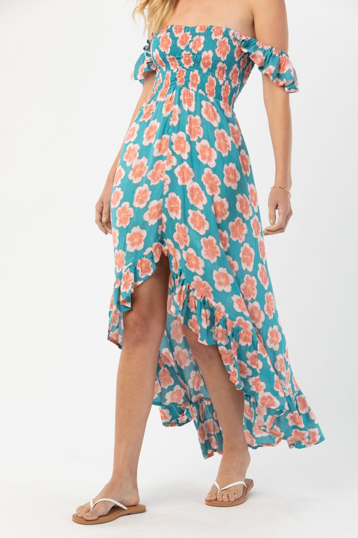 Born in the Borough that embodies the rhythm and soul of New York city, the Brooklyn Dress’ edge and grace has become a Tiare Hawaii staple. Perfect for beach getaways to nights out on the town, we love its effortless versatility and elegance. You’ll adore flowing with each step and accessorizing to your mood. Details: 100% Rayon Hand Wash & Lay flat to dry Features: Off the shoulder ruffle sleeve, Elasticized neckline and waist, High-low ruffled hem Measures: Approximately 31" for the shortest Breezy Maxi Dress For Beach Party In Spring, Breezy Maxi Dress For Spring Beach Party, Flowy Maxi Dress For Brunch Vacation, Breezy Maxi Dress For Vacation Brunch, Breezy Flowy Skirt Maxi Dress For Day Out, Breezy Midi Dress For Beach Party, Flowy Rayon Maxi Dress For Summer, Summer Brunch Flowy Maxi Dress, Summer Brunch Maxi Dress With Flowy Skirt