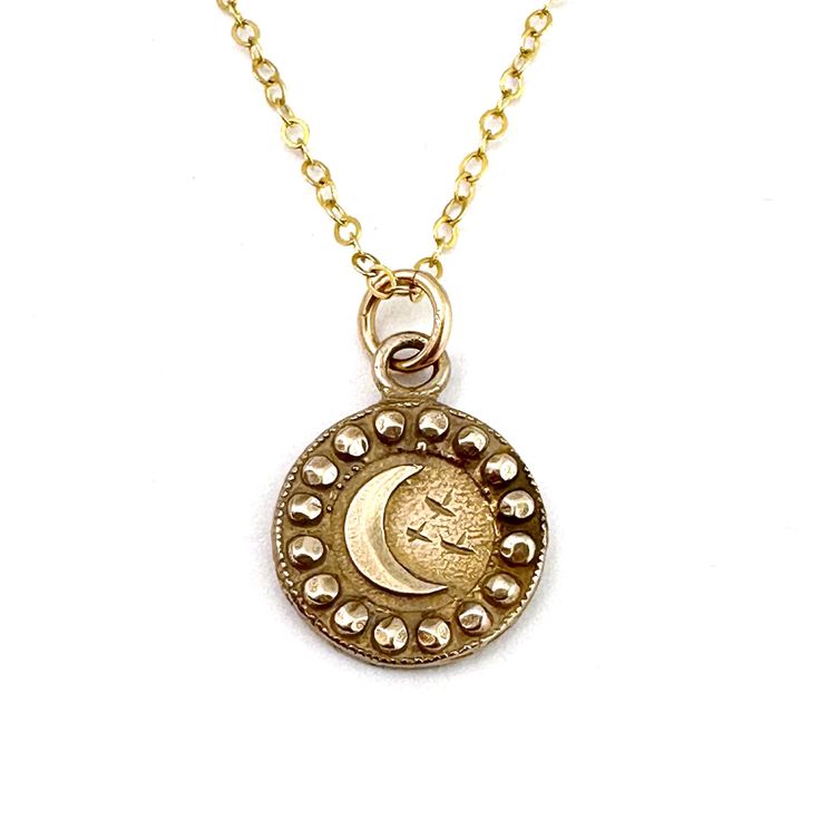 Our crescent moon charm necklace is made from an antique button hand cast in solid 10 or 14k gold from one of our most treasured Victorian buttons. Perfect for layering with all our charms and talismans! A perfect stand-alone statement piece or addition to your layering collection. pendant measures 1/2" wide chain sold separately Please allow 4-6 weeks if order includes gold or gemstones. Slow fashion takes time but believe us, it's worth it. Victorian Buttons, Compass Rose Design, Gold Moon Necklace, Statement Collar Necklace, Antique Buttons, Gold Necklace Women, Gold Necklace Designs, Moon Charm, Leaf Necklace