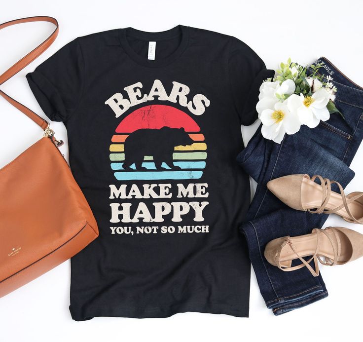 "Bears Make Me Happy Sunset Retro Shirt / Bear Shirt / Bear Gifts / Gift for Bear Lovers / Bear Design / Bear Print / Bear Owner Shirts / Animal Lover Shirts / Cute Animals Design / Graphic Apparel Designs / Men Women Kids Boys Girls / T shirt Tees Tshirt / Tank Top / Racerback / Sweatshirt / Hoodie UNISEX SHIRT: This tee feels soft and lightweight, with the right amount of stretch. It's comfortable and flattering for both men and women. * 100% combed and ring-spun cotton (heather colors contain Tshirt Tank Top, Girls T Shirt, Tank Top Hoodie, Make Me Happy, Unisex Shirt, Tank Top, Gifts, Design