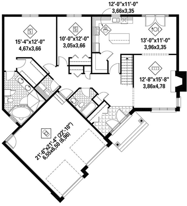 this is the first floor plan for a house with an upstairs bedroom and living area