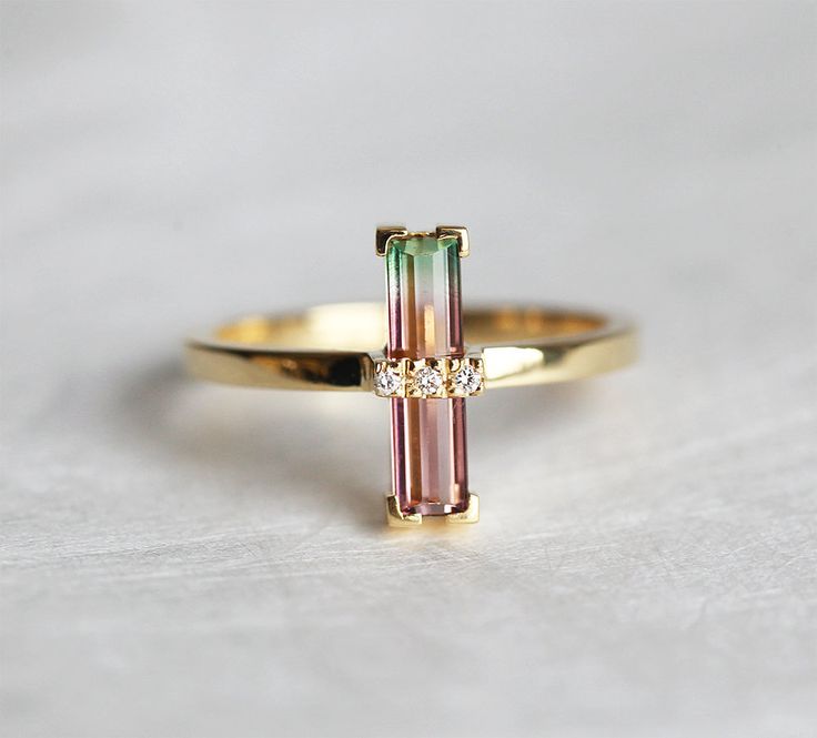 Watermelon Tourmaline Engagement Ring ($980) Ruby Tourmaline Ring, Watermelon Turmaline Ring, Watermelon Tourmaline Engagement Ring, Classy Rings, Jewellery Men, Watermelon Tourmaline Ring, Baguette Engagement Ring, Tourmaline Engagement Ring, Unique Diamond Engagement Rings