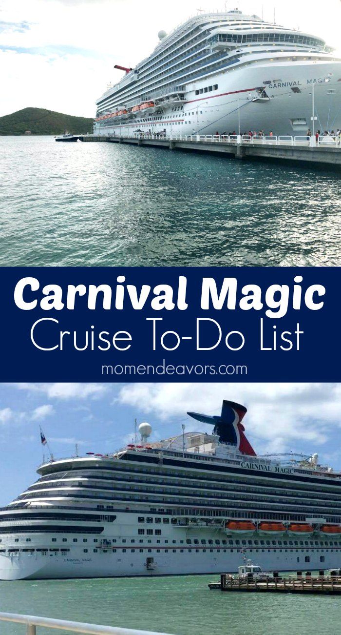 the cruise ship carnival magic with text overlay that reads carnival magic cruise to do list