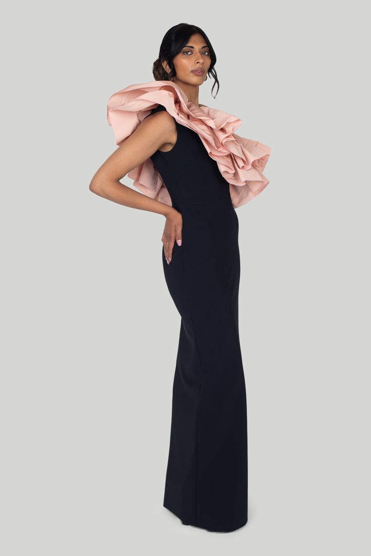 Please email to discuss custom color options info@wdrobeapparel.com True to size 68% polyamide | 32% elastane Made in Toronto | Fabric milled in Italy Dry Clean Only *Note that made-to-order pieces take 22 - 26 weeks to ship. Evening Gown With Ruffles And Fitted Bodice, Couture Evening Dress With Ruffles, Evening Couture Gown With Ruffles, Elegant Evening Ruffle Dress, Fitted Maxi Dress With Ruffled Skirt For Gala, Elegant Ruffle Evening Dress, Couture Gala Gown With Ruffles, Glamorous Pink Evening Dress With Ruffles, Evening Gown With Fitted Bodice And Ruffled Straps