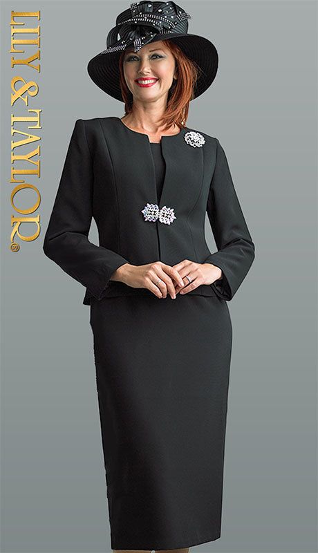 Introducing the exquisite Lily And Taylor 3052-BLK Church Suit, the epitome of sophistication and grace. This impeccably tailored suit is crafted from premium fabric, ensuring both comfort and durability. A seamless blend of traditional craftsmanship and modern style, this suit is a must-have for the discerning woman. The jacket boasts a smooth silhouette with clean lines that complement the natural contours of your body, while the added brooch accents on the lapel provide a touch of glamour. Th Suit Hat, Women Church Suits, Church Suits, Tailored Suit, Natural Contour, Navy Purple, Premium Fabric, Clean Lines, One Size Fits All