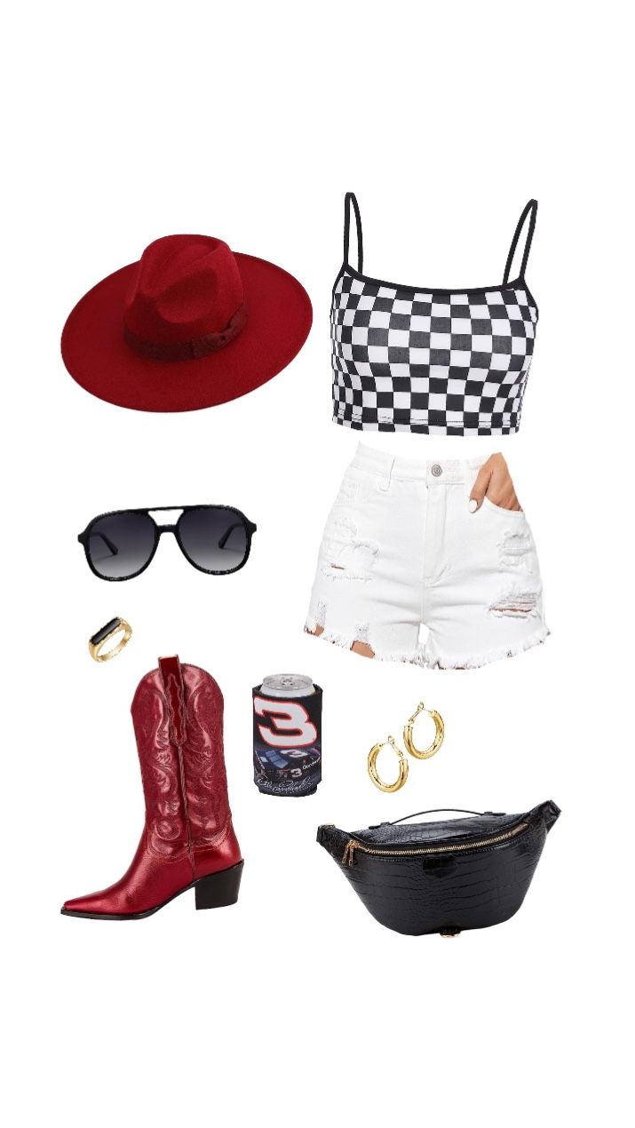 Talladega Outfit, Race Day Outfits Nascar, Nascar Party Outfit, Nascar Aesthetic Outfits, Nascar Theme Outfit, Cute Race Car Outfits, Indy Car Race Outfit, Talladega Race Outfit, Daytona 500 Outfit