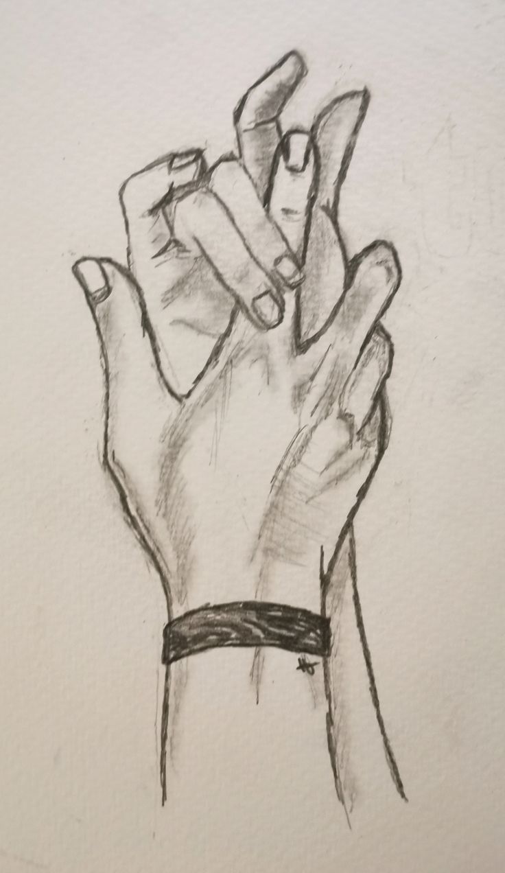 a drawing of two hands holding each other with one hand on top of the other