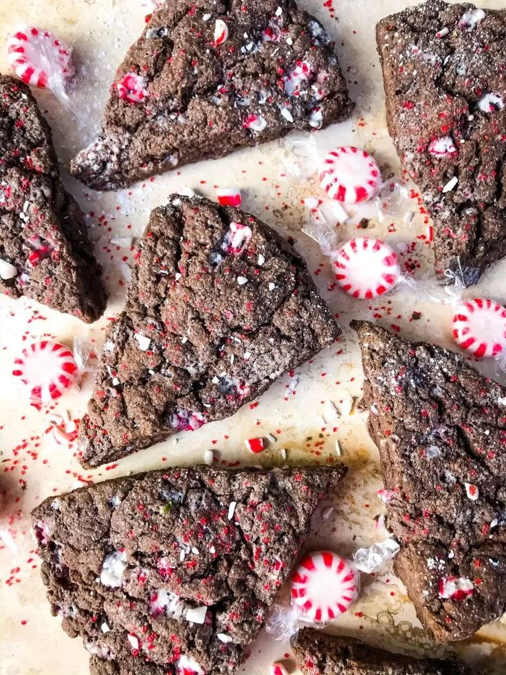 chocolate peppermint brownies with white and red sprinkles on top