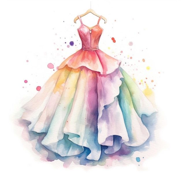 a watercolor painting of a dress on a mannequin