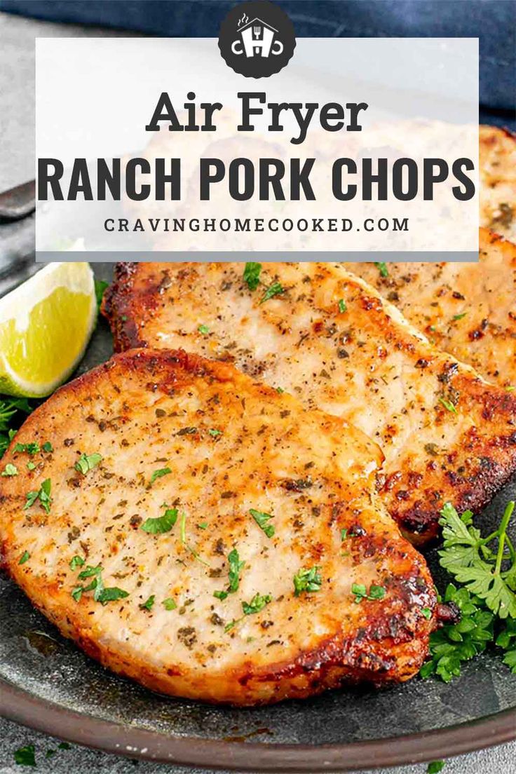 air fryer ranch pork chops on a plate with parsley