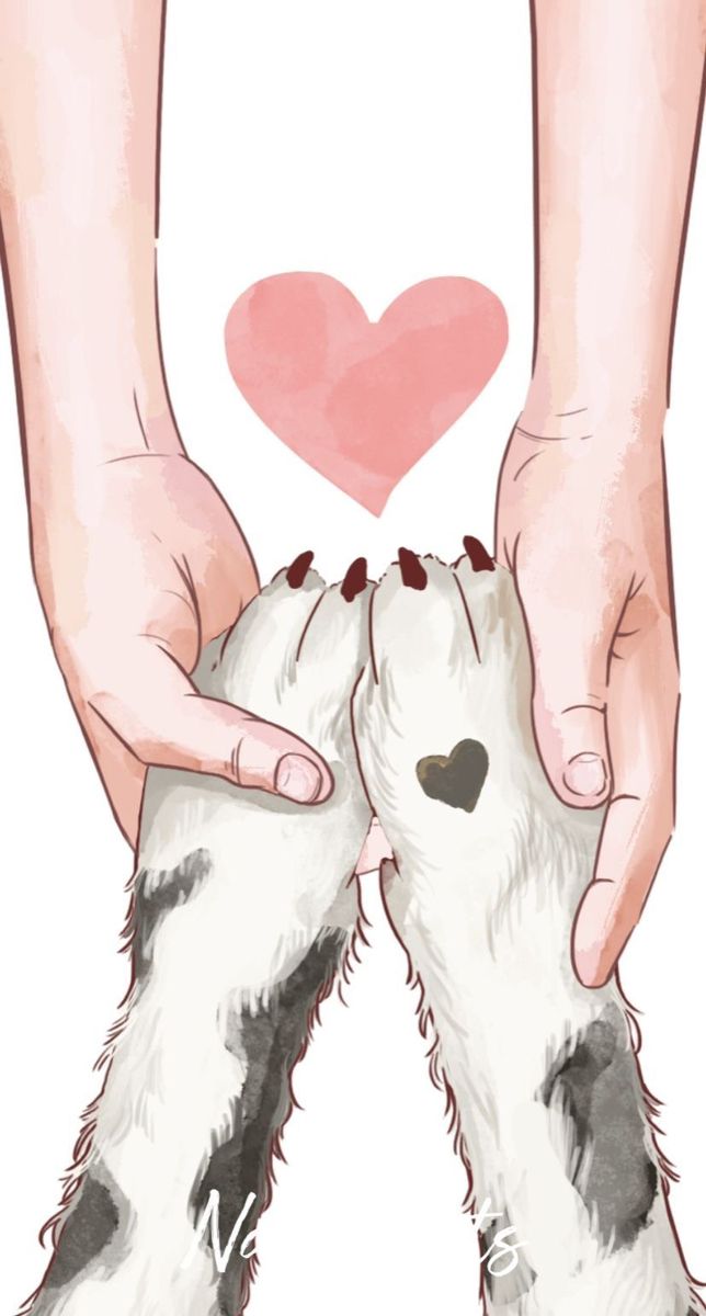 two dogs are holding their paws together with a heart above them