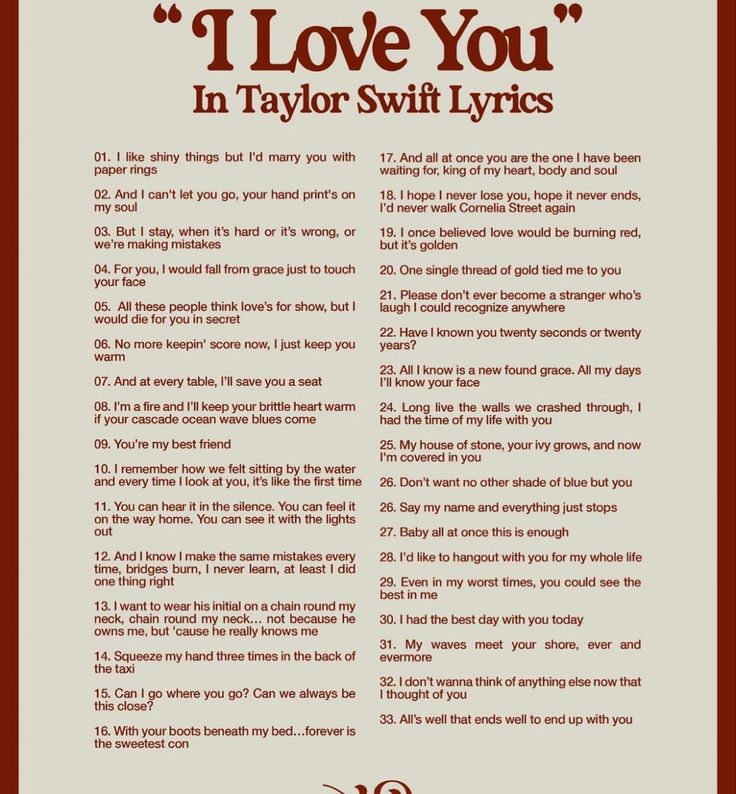 i love you in taylor swift lyrs song poster with the words'i love you