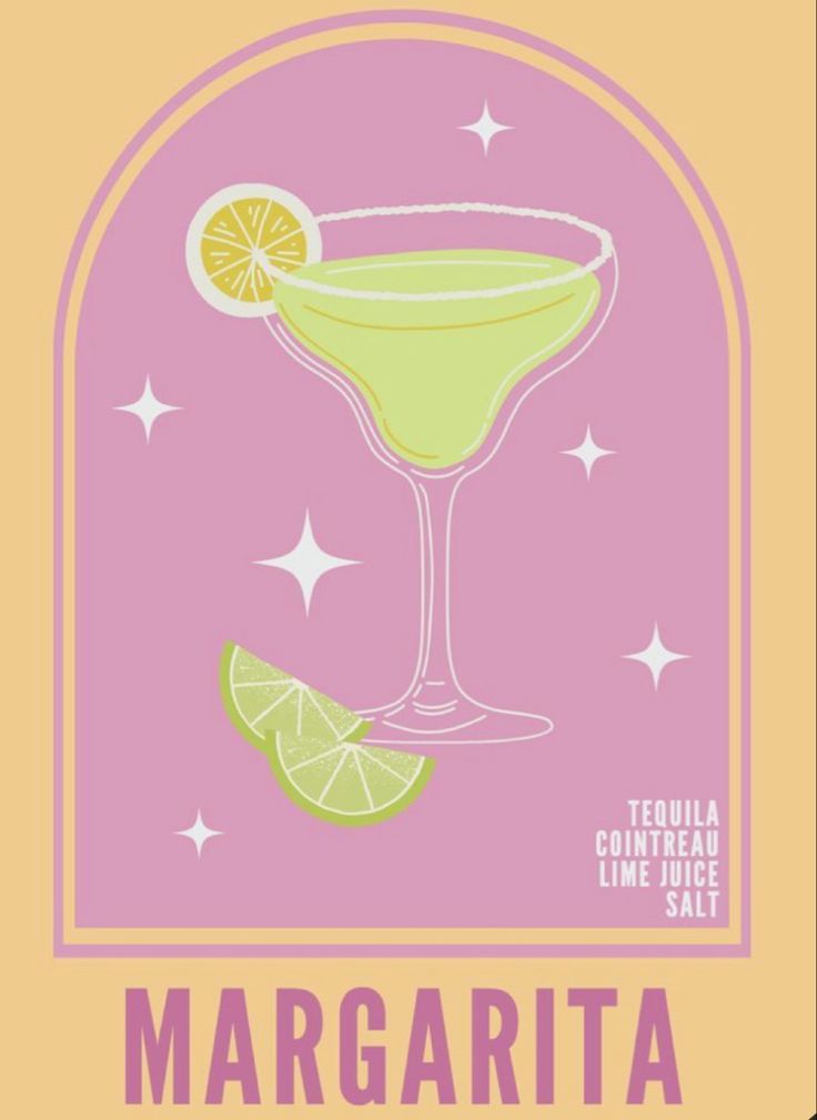 margarita cocktail poster with lime slice and star background