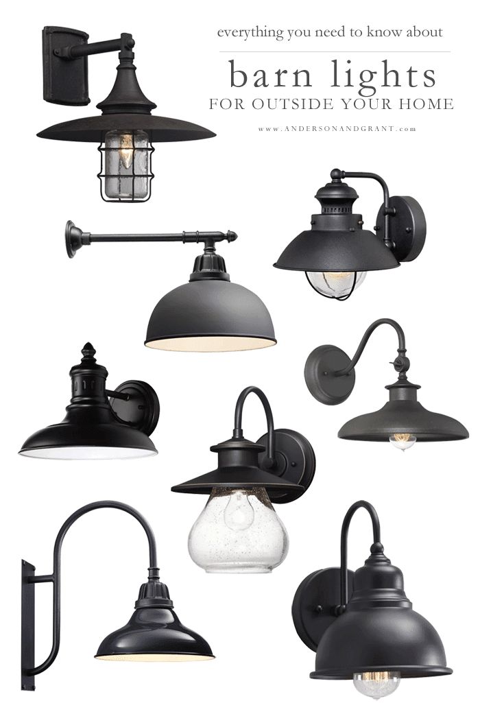 an assortment of outdoor lighting fixtures with the words barn lights for outside your home on it