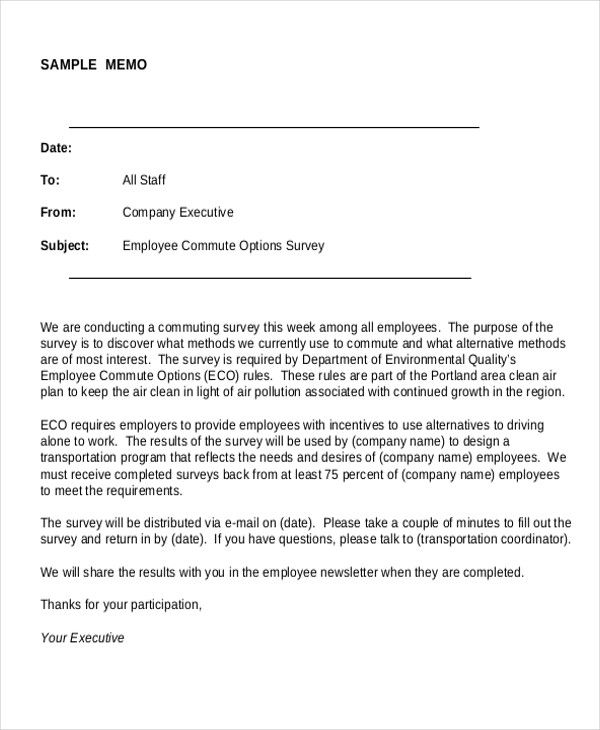 an employee memo is shown in this document