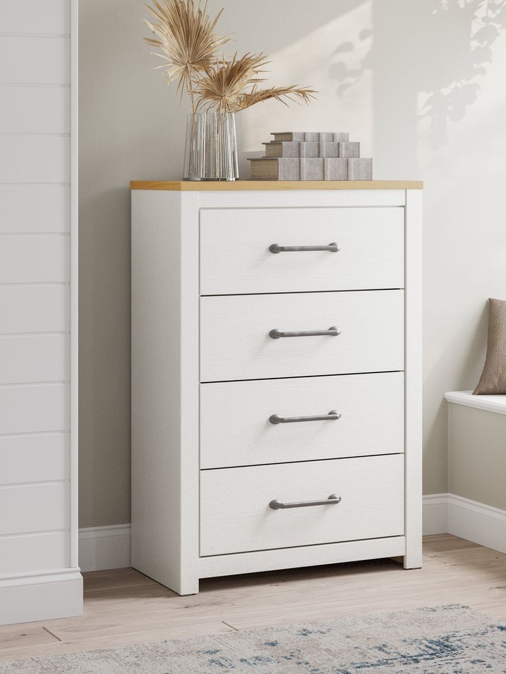 Linnocreek White Chest of Drawers - Ornate Home High Chest Of Drawers, White Chest Of Drawers, White Chest, Dark Pewter, Home Still, White Chests, Ornate Furniture, Wood Dust, Warm Brown