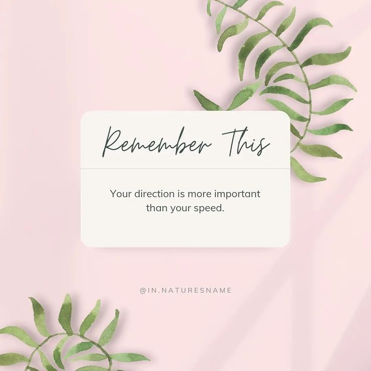 a pink background with green leaves and the words, remember this your direction is more important than your speed