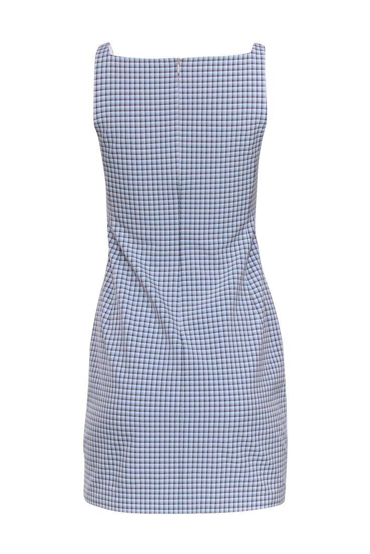 Look polished in plaid with a classic Theory shift dress! Featuring a square neckline and playful plaid in hues of blue, beige, and black, this is a must-have for every office fashionista. Style with platform loafers and your favorite blazer for a chic 9-5 look. Size 2 Shell 94% Viscose, 6% Elastane Lining 94% Polyester, 6% Spandex Concealed back zipper Shift silhouette Square neckline Bust 30" Waist 29" Shoulder to hem 33" Fitted Blue Plaid Casual Dress, Casual Plaid Office Dress, Fitted Plaid Dress For Work, Casual Fitted Business Dress, Fitted Casual Business Dress, Plaid Office Dress, Fitted Blue Plaid Cotton Dress, Casual Blue Plaid Dress For Daywear, Elegant Plaid Cotton Dress