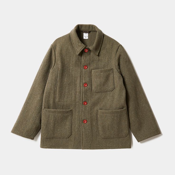 Jackets – Wood & Meadow Wool Work, Work Jacket, Chore Jacket, Work Jackets, Khaki Green, Wool Jacket, Made In France, Military Jacket, The Original