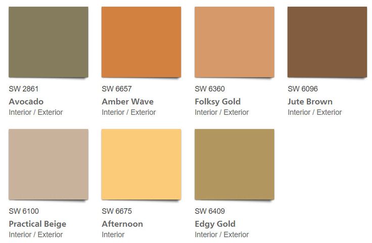 the color chart for different shades of brown, yellow, and oranges in various colors