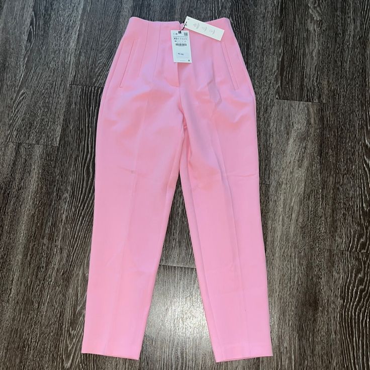 Zara Pink Trousers Size Xs Limited Edition Color Color No Longer Sold At Zara Fitted Pink Pantsuit With Pockets, Trendy Tapered Bottoms For Spring, Pink Fitted Pantsuit, Pink Fitted Trousers Pantsuit, Tailored Bottoms With Pockets For Spring, Tailored High Waist Bottoms For Spring, Fitted Spring Pantsuit With Tapered Leg, Fitted Tapered Leg Pantsuit For Spring, Stretch High Waist Pantsuit For Spring