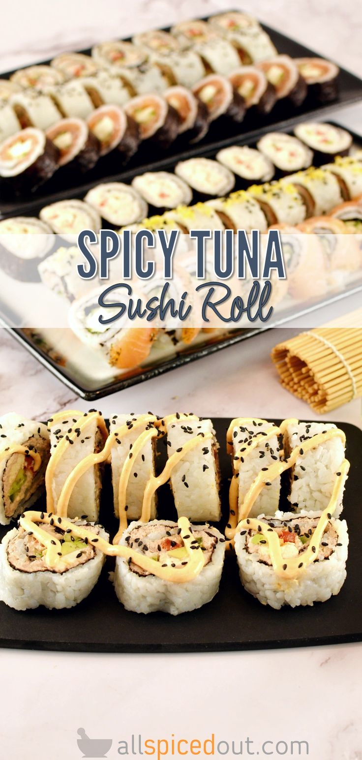 Spicy Canned Tuna Sushi Roll Canned Tuna Sushi, Spicy Canned Tuna, Easy Sushi Rolls, Instant Pot Sushi Rice, Sriracha Mayo Sauce, Spicy Tuna Sushi, Tuna Sushi Rolls, Easy Tuna Salad, Sliced Vegetables