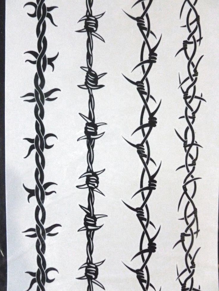 barbed wire on white paper with black ink and watermarked lines in the middle