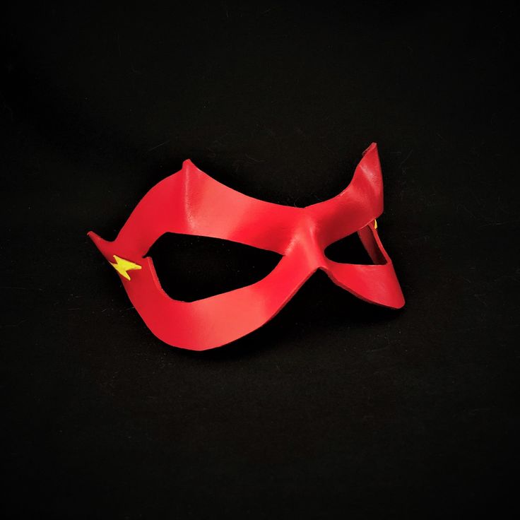 DESCRIPTIONMove at Super-Speed as The Flash! Master the Speed Force and Cosplay Barry Allen, Wally West, or Jay Garrick wearing this lightweight red leather mask - with yellow lightning bolt on the side - for your Marvel superhero cosplay at Comicon, DC fandom convention, or Halloween. Any color. Waterproofed leather, glossy or matte finish, & several choices to affix the mask (cord, elastic, ribbon, waterproof cord, stick, or no holes for adhesive). Measurements: 3.25" high x 10.5" wide (ta Red Superhero Costume Accessories, Superhero Masks For Cosplay Events, Red Masks And Prosthetics For Cosplay Events, Red Themed Masks For Cosplay, Red Themed Cosplay Masks And Prosthetics, Themed Red Masks For Cosplay, Red Themed Cosplay Masks, Themed Red Halloween Masks, Red Superhero Costume Accessories For Cosplay