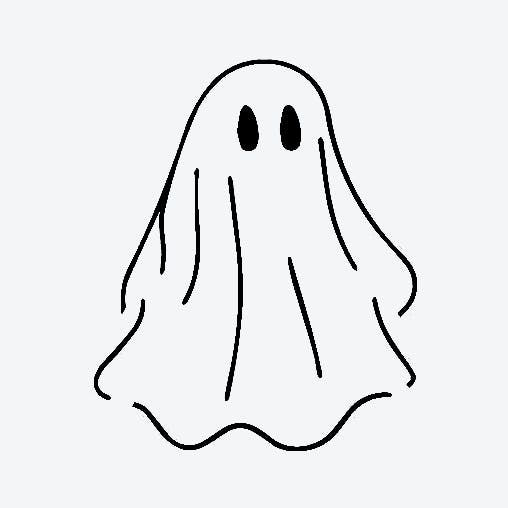 a black and white drawing of a ghost with two eyes on it's face