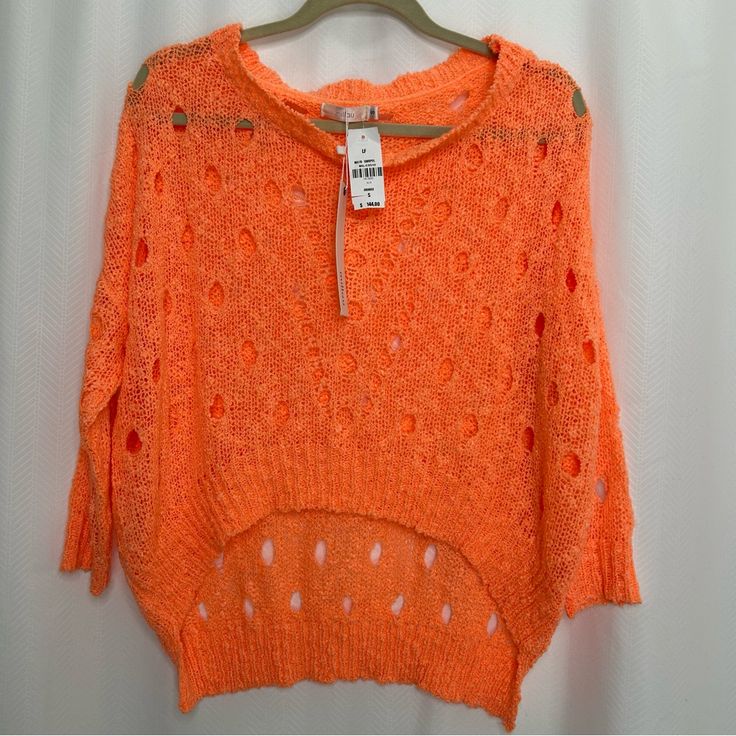 Orange Open Knit Sweater. Cropped. Boxy Fit. 3/4 Sleeves. Hi Low Hem. Scoop Neck. Oversized. Bust Is 50” Around. Length Is 22”. 256 Red Pullover Sweater, Open Weave Sweater, Skull Sweater, Sweater Cropped, Sleeveless Sweater Vest, Red Pullover, Loose Knit Sweaters, Summer Sweaters, Sweater Vest Women