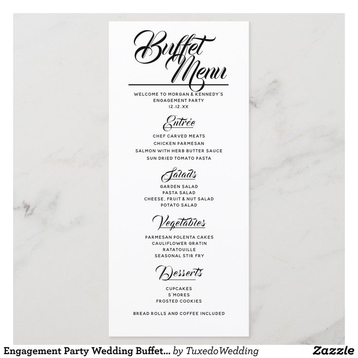 a white menu card with black lettering and calligraphy on it, sitting on a marble surface