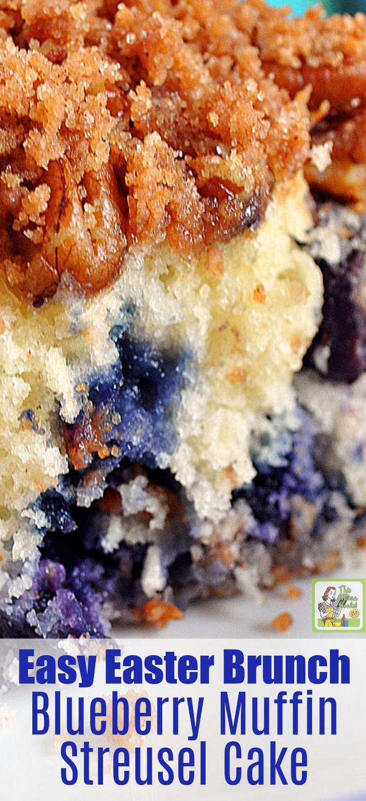 blueberry muffin with crumbs on top and the words easy easter brunch