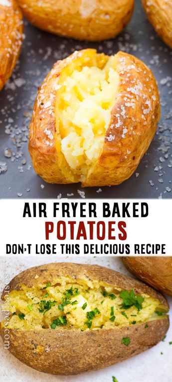 Baked potatoes are a special kind of comfort food, and this air fryer recipe is just perfect. It has a crispy savory outside, and a smooth and soft inside. Making it in the air fryer cuts down on the duration of any other cooking methods. They are served with your go-to topping for a delicious experience. Baker Potato In Air Fryer, How To Air Fry Baked Potato, Low Salt Air Fryer Recipes, Air Fried Baked Potato, Air Baked Potatoes, Air Fryer Baked Potatoes In Foil, Small Baked Potatoes In Air Fryer, Baked Potatoes In An Air Fryer, Air Fryer Bowl Recipes