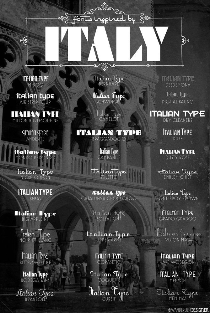 a black and white photo with the words italy in different languages