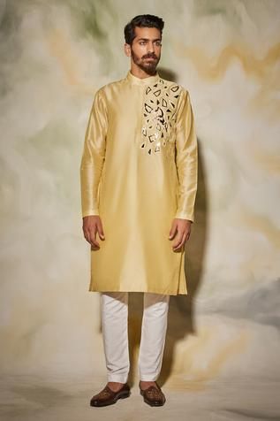 Shop for DiyaRajvvir Yellow Cotton Silk Embroidered Kurta for Men Online at Aza Fashions Yellow Kurta Men, Horse Embroidery, Yellow Kurta, Kurta For Men, Kurta Men, Black And White Fabric, Butter Yellow, Pants Fit, Indian Fashion Designers