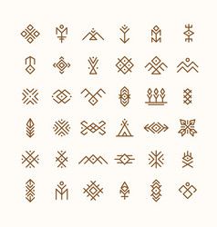 a collection of different geometric designs in brown on a white background, including arrows and lines