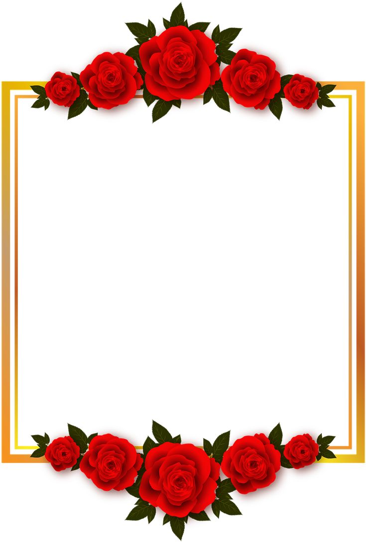 a frame with red roses and leaves on the edges, in gold trimmings