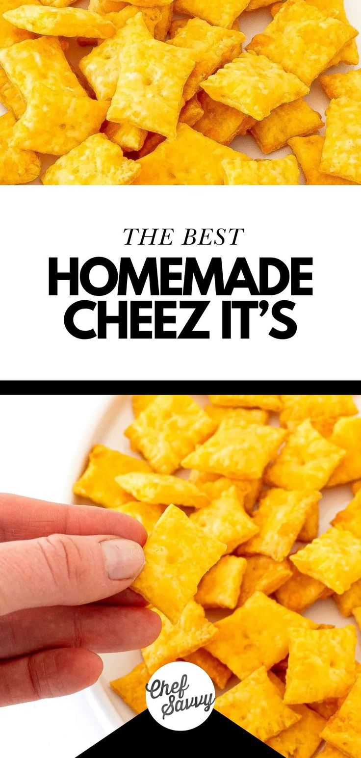 the best homemade cheez it's recipe is shown in front of a white plate with