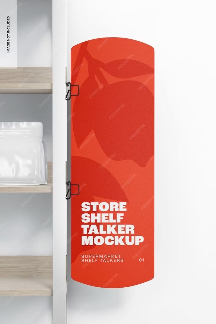 an advertisement on the side of a store door mockup with shelves and dishes in the background